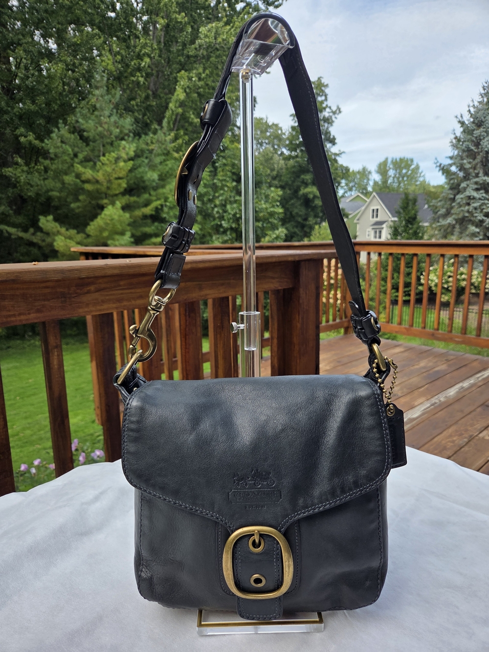 2007 Coach Bleecker Legacy Tattersall Flap Shoulder Bag Black Leather Y2K